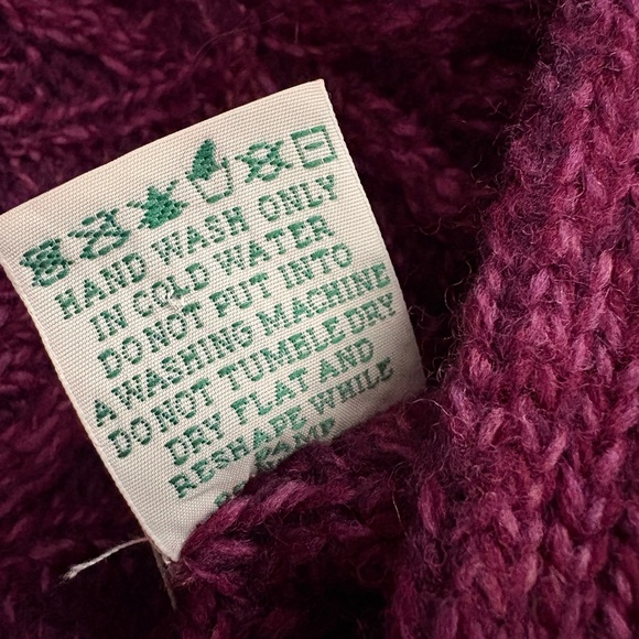 Aran Crafts 100% Merino Wool Open Front Knit Cardigan with Hood Size L Mulberry - Picture 7 of 8